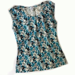 Ann Taylor LOFT blue/gray floral shirt NWOT